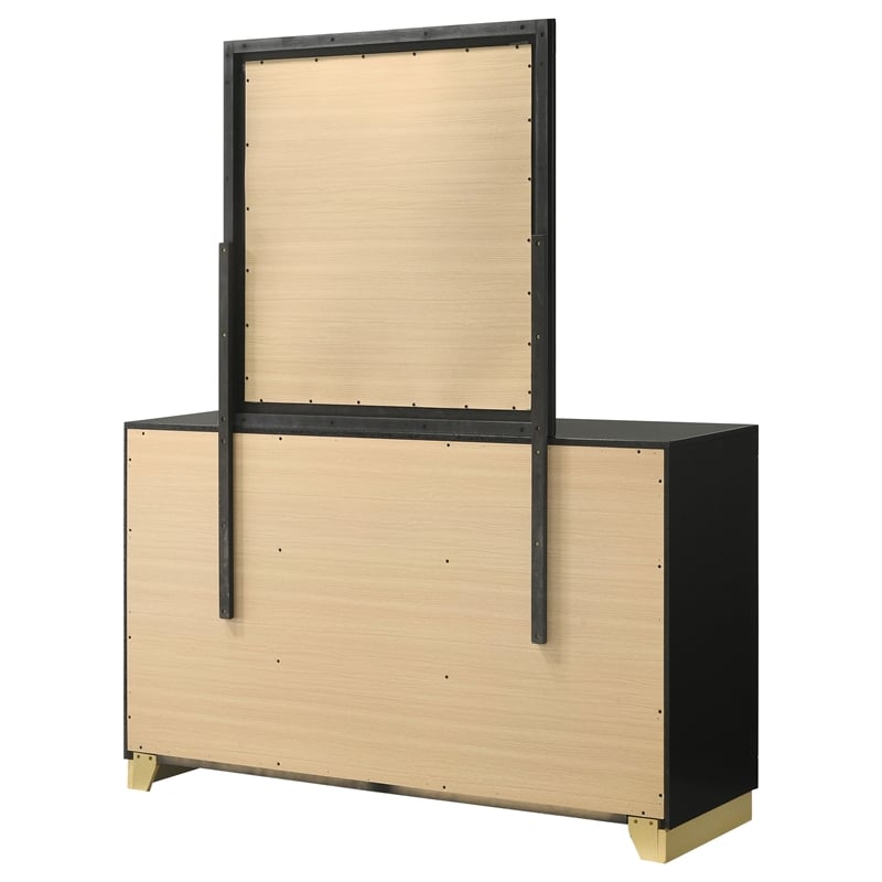 Pemberly Row Mid-Century Modern 6-Drawer Dresser with Mirror in Black