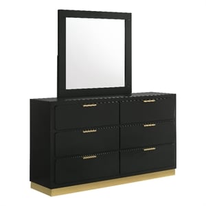 Pemberly Row Mid-Century Modern 6-Drawer Dresser with Mirror in Black