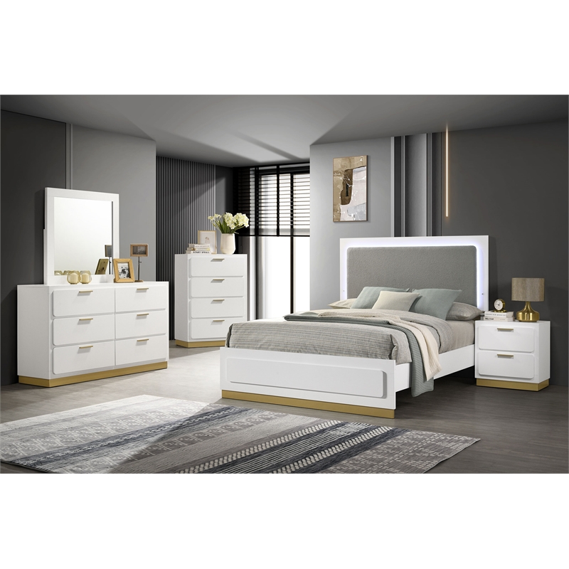 Pemberly Row Mid-Century Modern 6-Drawer Dresser with Mirror in White
