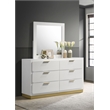 Pemberly Row Mid-Century Modern 6-Drawer Dresser with Mirror in White
