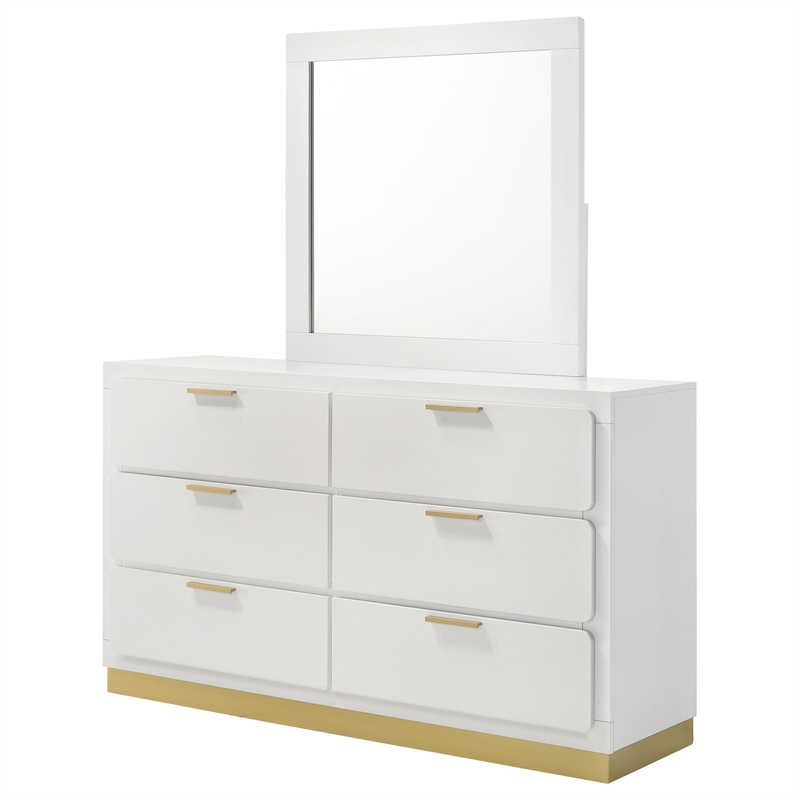 Pemberly Row Mid-Century Modern 6-Drawer Dresser with Mirror in White
