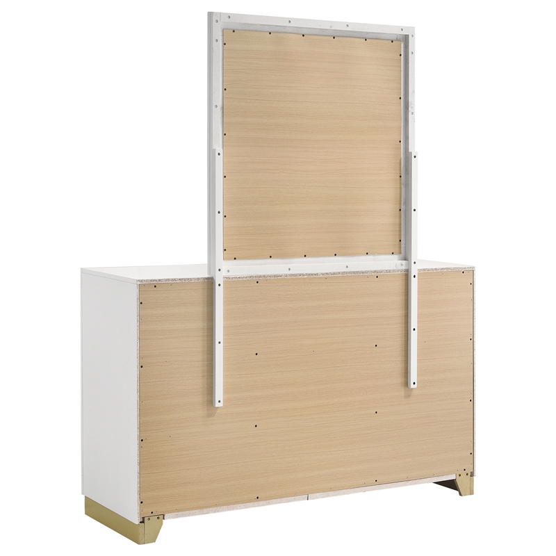 Pemberly Row Mid-Century Modern 6-Drawer Dresser with Mirror in White