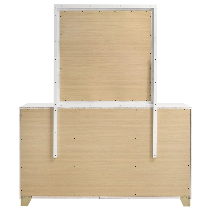 Pemberly Row Mid-Century Modern 6-Drawer Dresser with Mirror in White