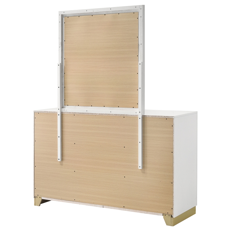Pemberly Row Mid-Century Modern 6-Drawer Dresser with Mirror in White