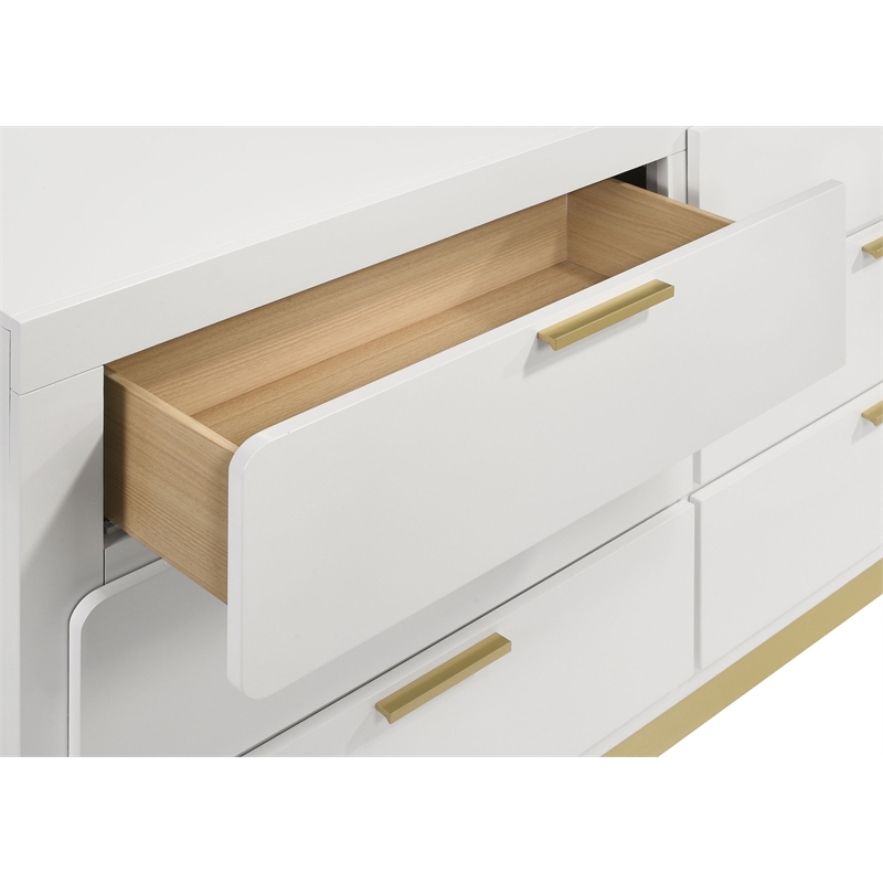 Pemberly Row Mid-Century Modern 6-Drawer Dresser with Mirror in White