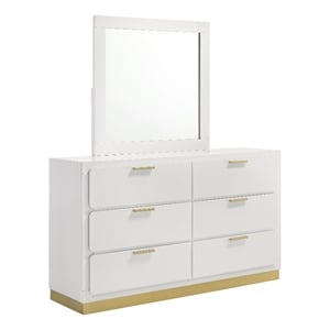 Pemberly Row Mid-Century Modern 6-Drawer Dresser with Mirror in White