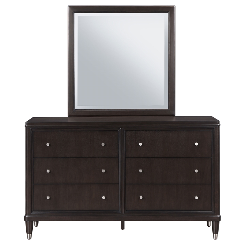 Pemberly Row Modern Wood 6-Drawer Dresser with Mirror in Brown