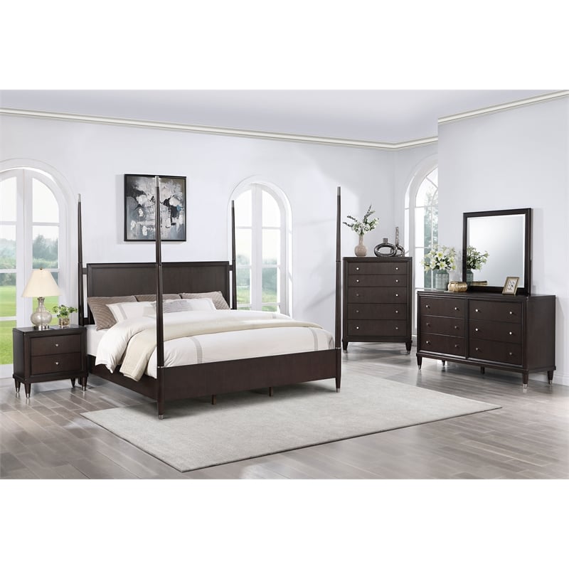 Pemberly Row Modern Wood 6-Drawer Dresser with Mirror in Brown
