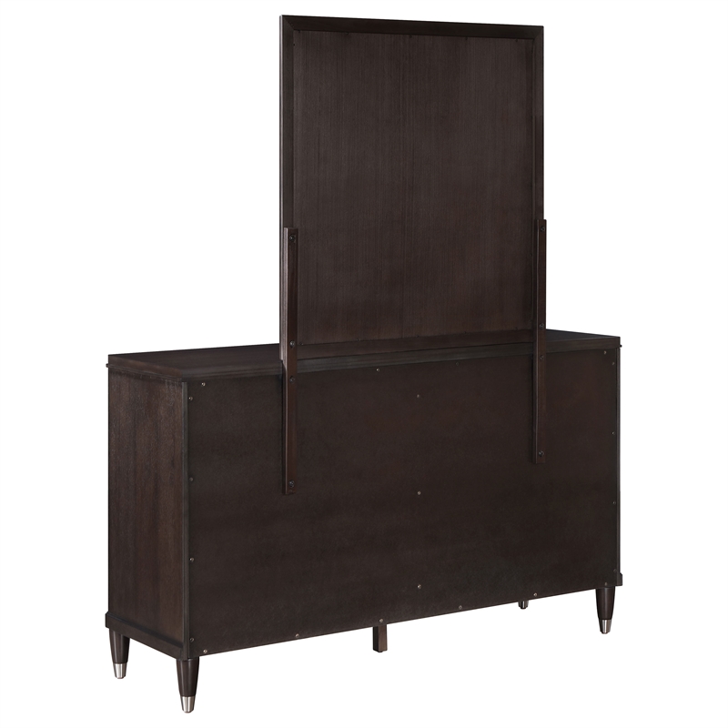Pemberly Row Modern Wood 6-Drawer Dresser with Mirror in Brown
