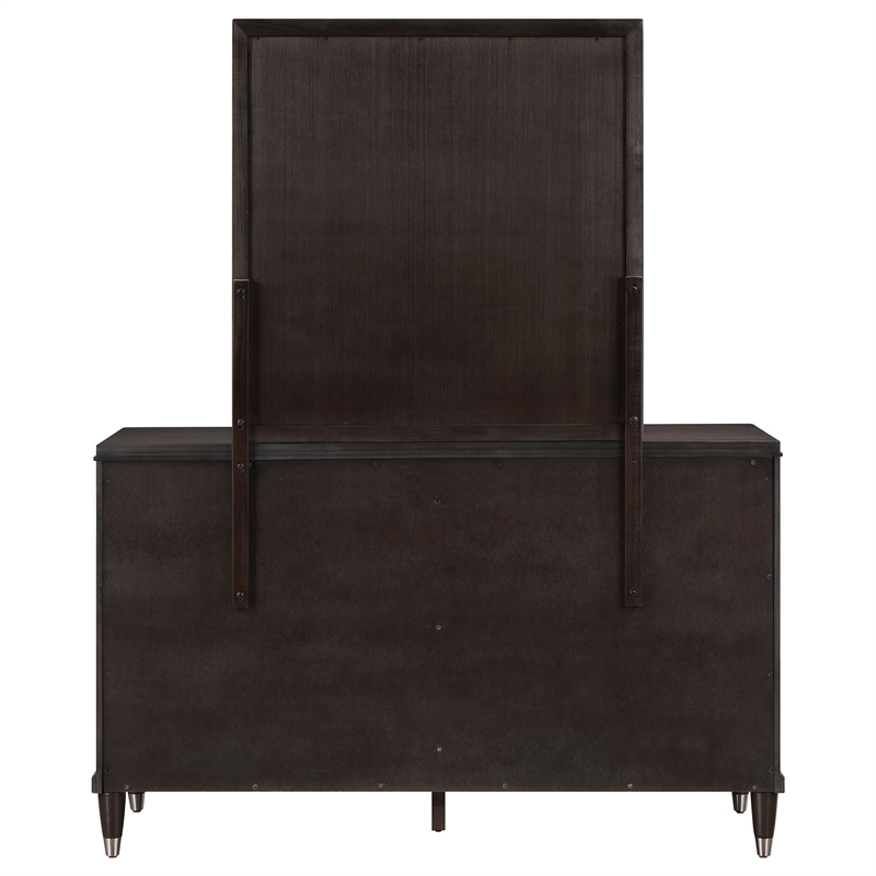 Pemberly Row Modern Wood 6-Drawer Dresser with Mirror in Brown