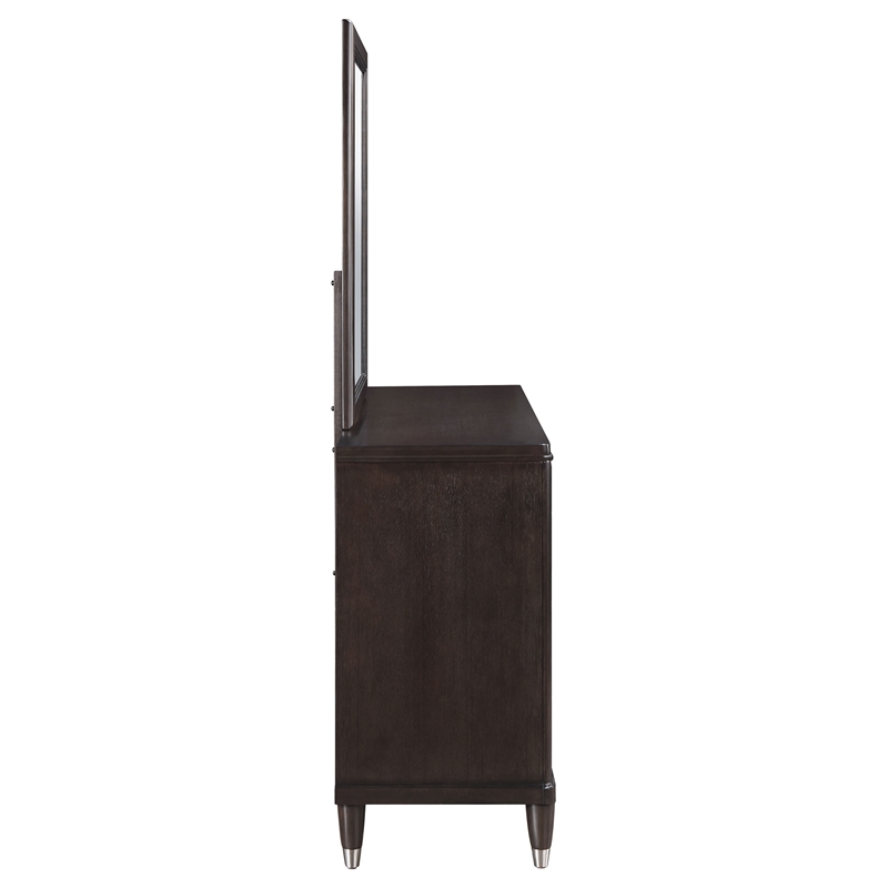 Pemberly Row Modern Wood 6-Drawer Dresser with Mirror in Brown