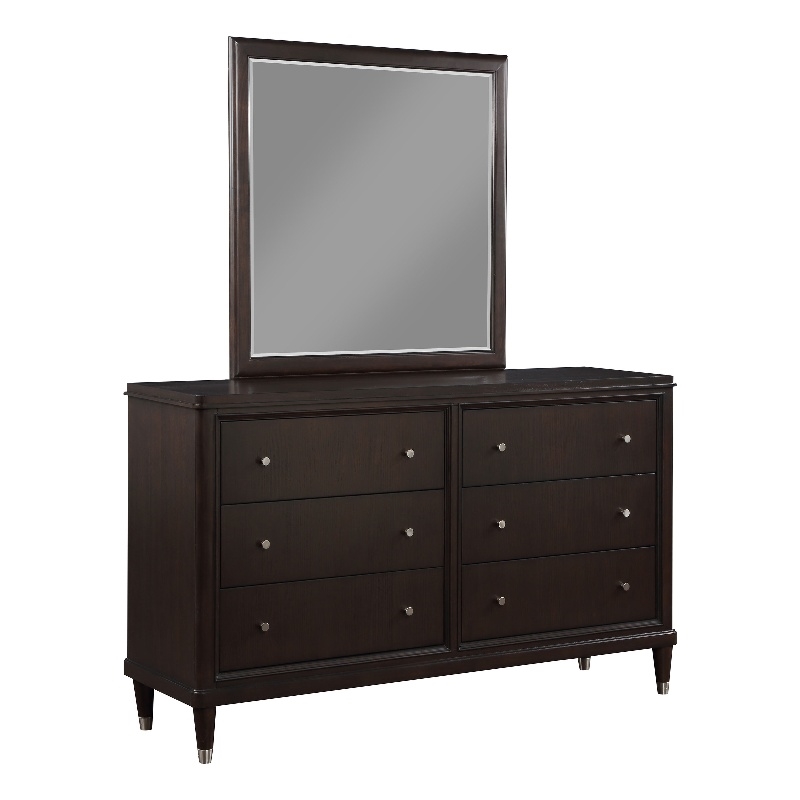Pemberly Row Modern Wood 6-Drawer Dresser with Mirror in Brown