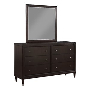 Pemberly Row Modern Wood 6-Drawer Dresser with Mirror in Brown