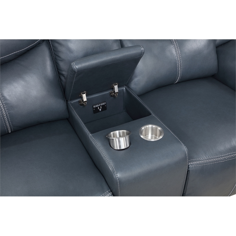 Pemberly Row 3-Piece Faux Leather Reclining Sofa and Recliner Set in Blue