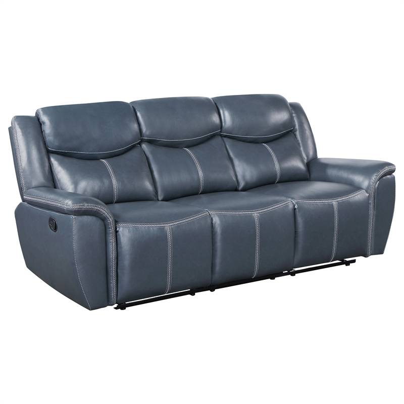 Pemberly Row 3-Piece Faux Leather Reclining Sofa and Recliner Set in Blue