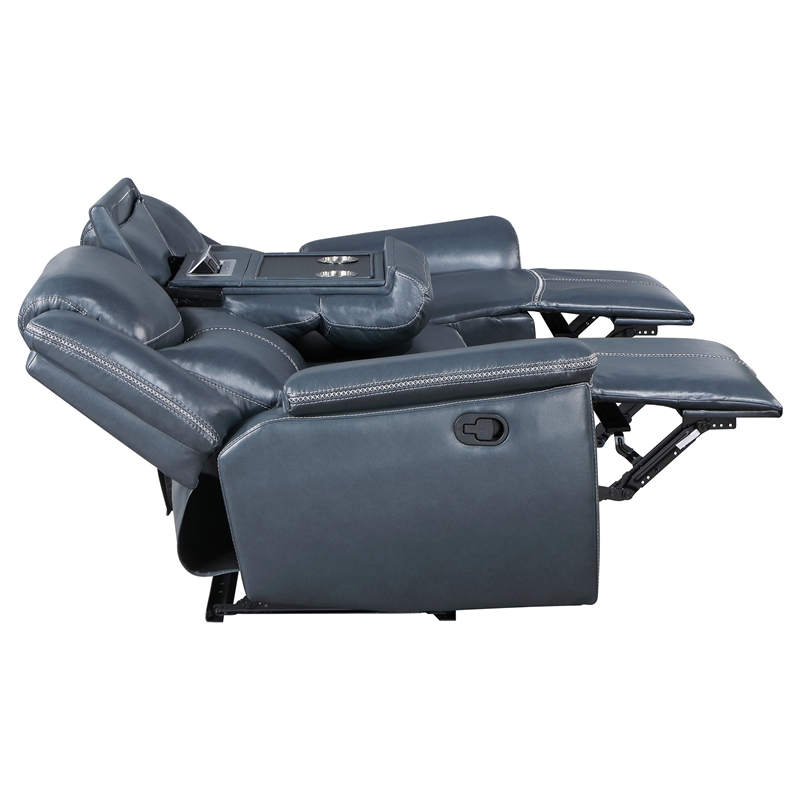 Pemberly Row 3-Piece Faux Leather Reclining Sofa and Recliner Set in Blue
