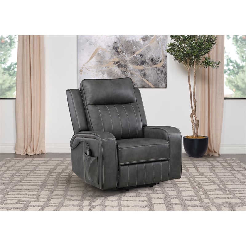 Pemberly Row Leatherette Upholstered Power Lift Recliner Chair in Grey