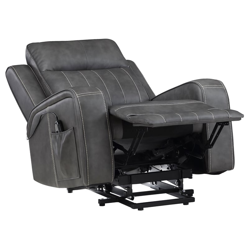Pemberly Row Leatherette Upholstered Power Lift Recliner Chair in Grey