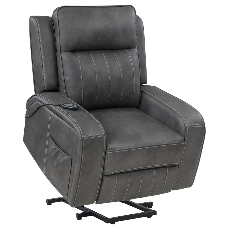 Pemberly Row Leatherette Upholstered Power Lift Recliner Chair in Grey