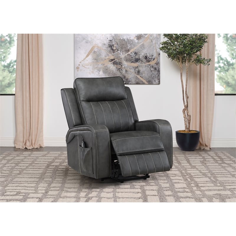 Pemberly Row Leatherette Upholstered Power Lift Recliner Chair in Grey
