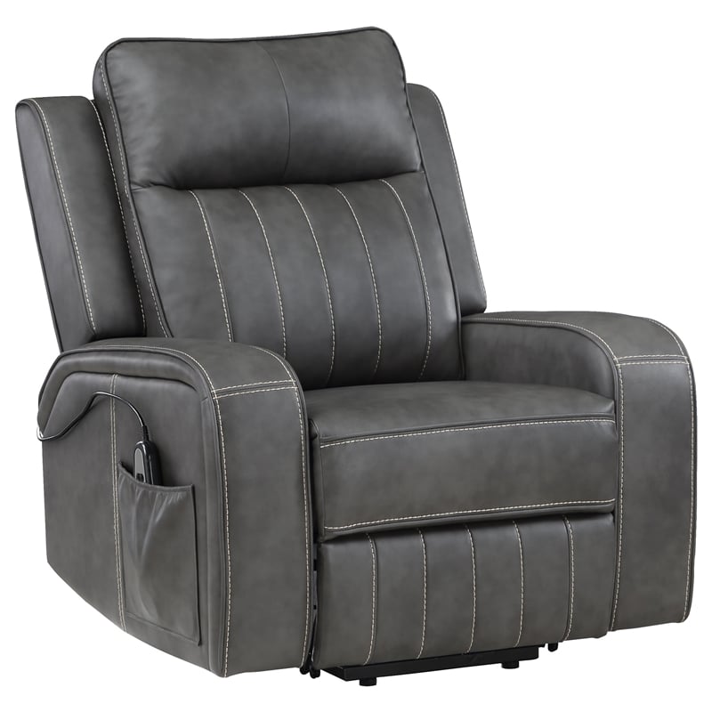 Pemberly Row Leatherette Upholstered Power Lift Recliner Chair in Grey