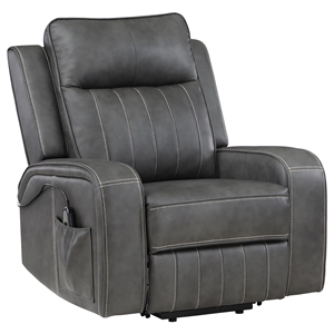 Pemberly Row Leatherette Upholstered Power Lift Recliner Chair in Grey