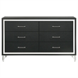 Pemberly Row Modern 6-Drawer Dresser Cabinet with Chrome Trim in Black