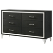 Pemberly Row Modern 6-Drawer Dresser Cabinet with Chrome Trim in Black