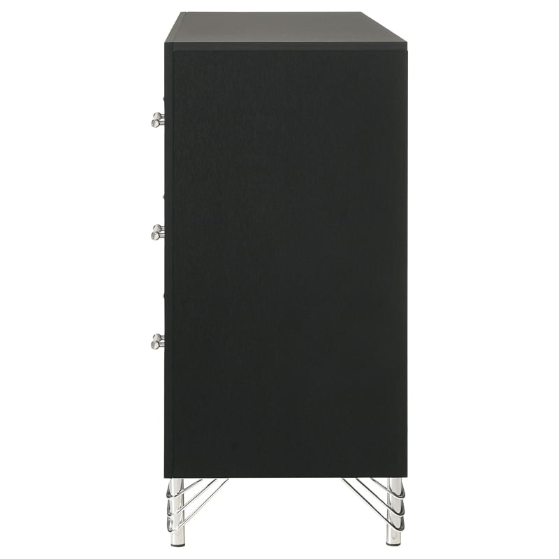 Pemberly Row Modern 6-Drawer Dresser Cabinet with Chrome Trim in Black