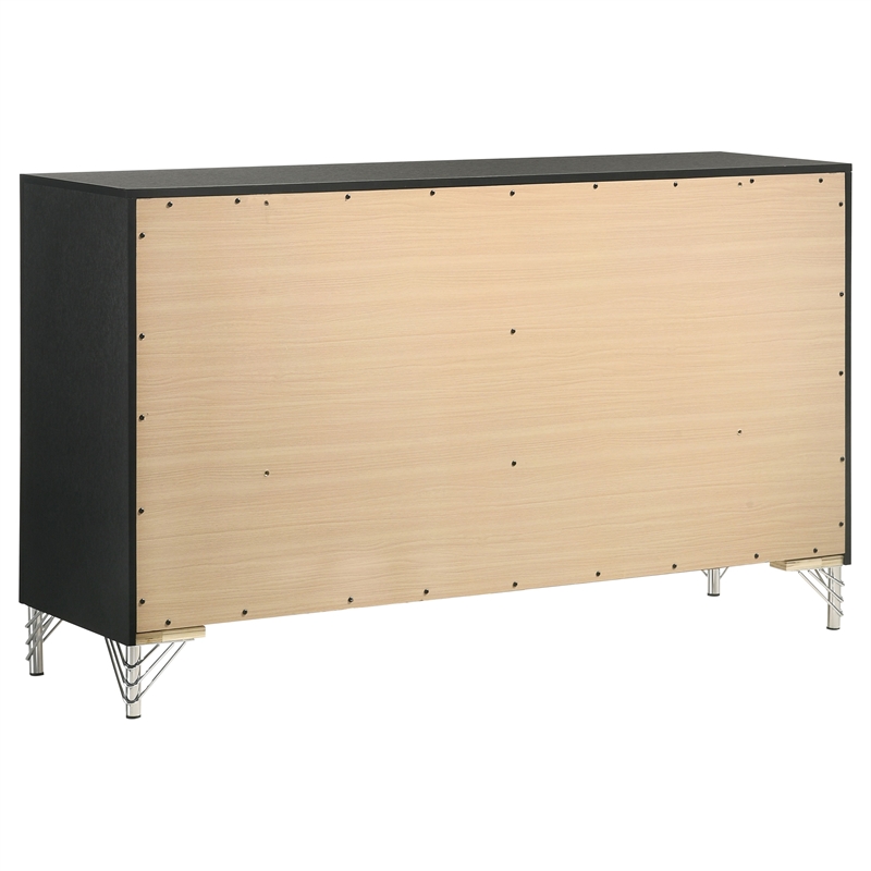 Pemberly Row Modern 6-Drawer Dresser Cabinet with Chrome Trim in Black