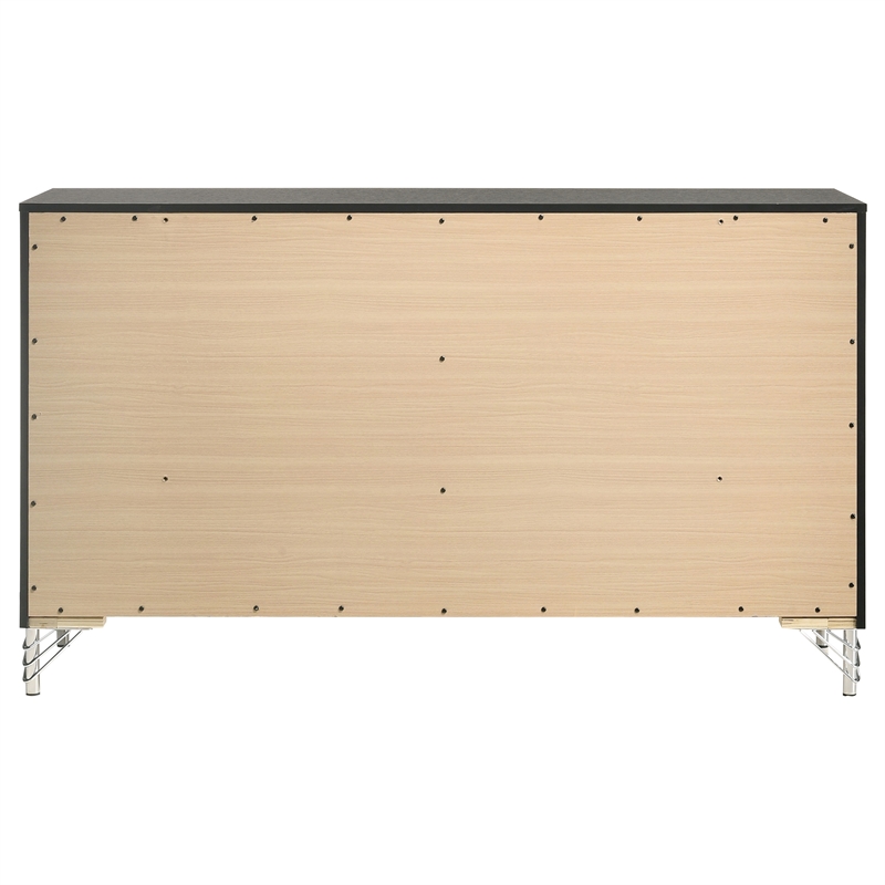 Pemberly Row Modern 6-Drawer Dresser Cabinet with Chrome Trim in Black
