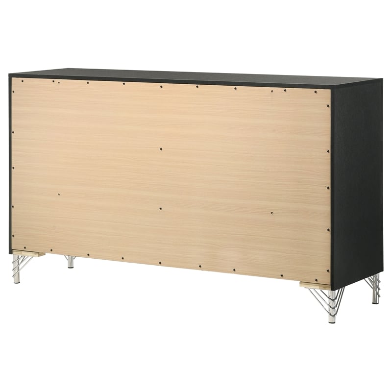 Pemberly Row Modern 6-Drawer Dresser Cabinet with Chrome Trim in Black