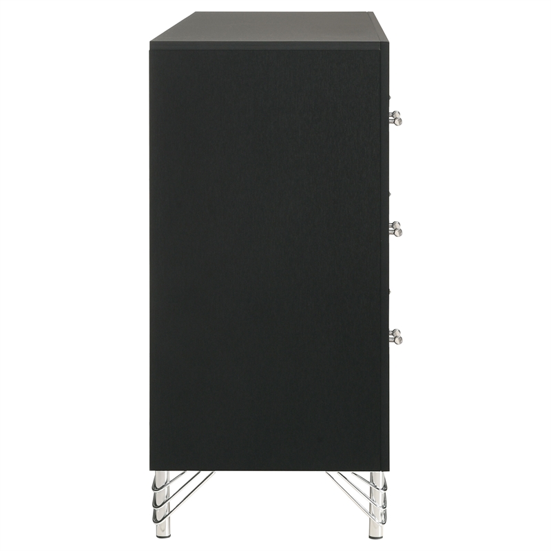 Pemberly Row Modern 6-Drawer Dresser Cabinet with Chrome Trim in Black