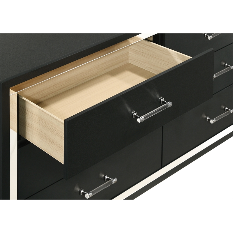 Pemberly Row Modern 6-Drawer Dresser Cabinet with Chrome Trim in Black