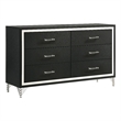 Pemberly Row Modern 6-Drawer Dresser Cabinet with Chrome Trim in Black