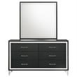 Pemberly Row Modern 6-Drawer Dresser and Mirror with Chrome Trim in Black