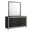 Pemberly Row Modern 6-Drawer Dresser and Mirror with Chrome Trim in Black