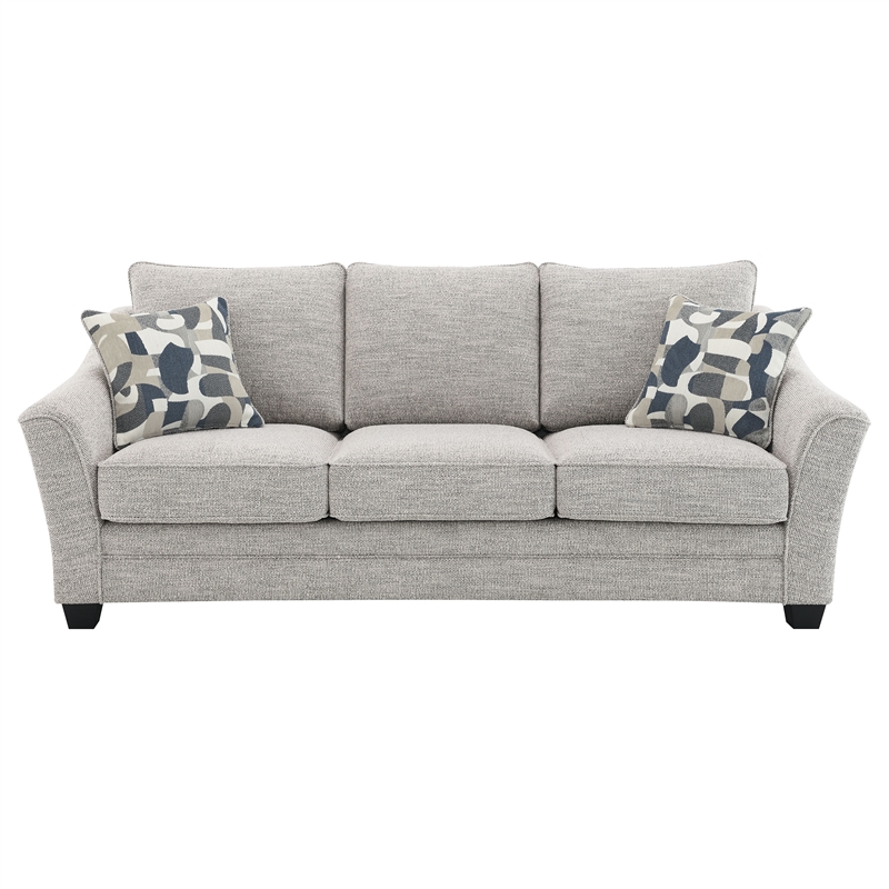 Pemberly Row Boucle Upholstered 3-Seat Sofa with Sloped Arms in Light Grey
