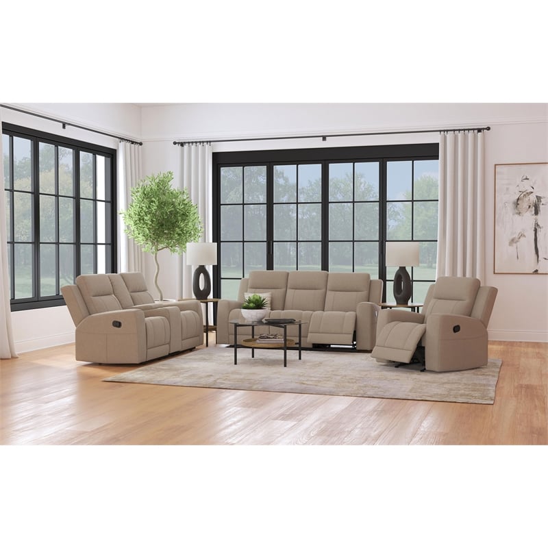 Pemberly Row 3-Piece Reclining Sofa with Loveseat and Recliner in Taupe