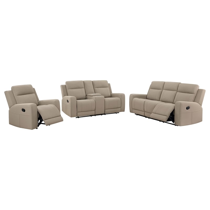 Pemberly Row 3-Piece Reclining Sofa with Loveseat and Recliner in Taupe