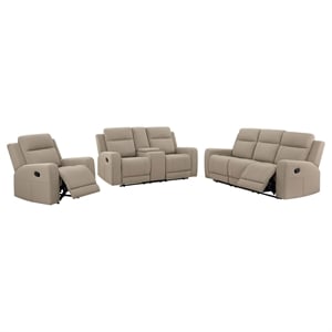 Pemberly Row 3-Piece Reclining Sofa with Loveseat and Recliner in Taupe