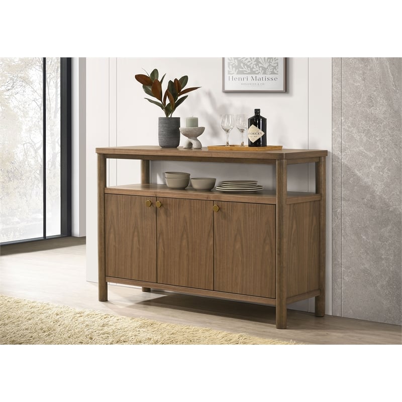 Pemberly Row 52-Inch 3-Door Dining Cabinet Sideboard Buffet in Walnut