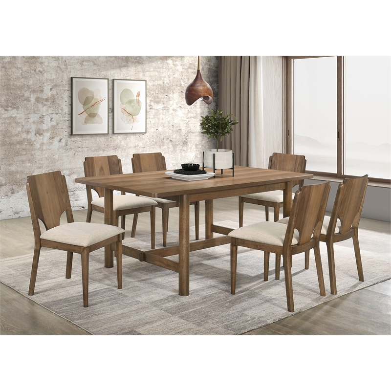 Pemberly Row 7-Piece Rectangular Dining Table Set in Walnut and Beige