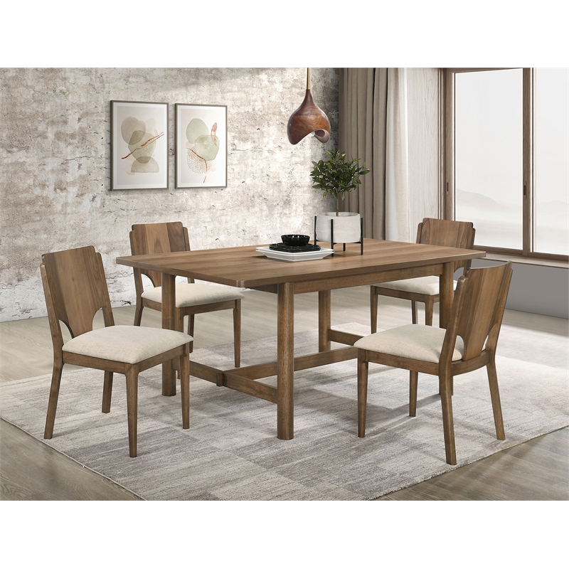 Pemberly Row 5-Piece Rectangular Dining Table Set in Walnut and Beige