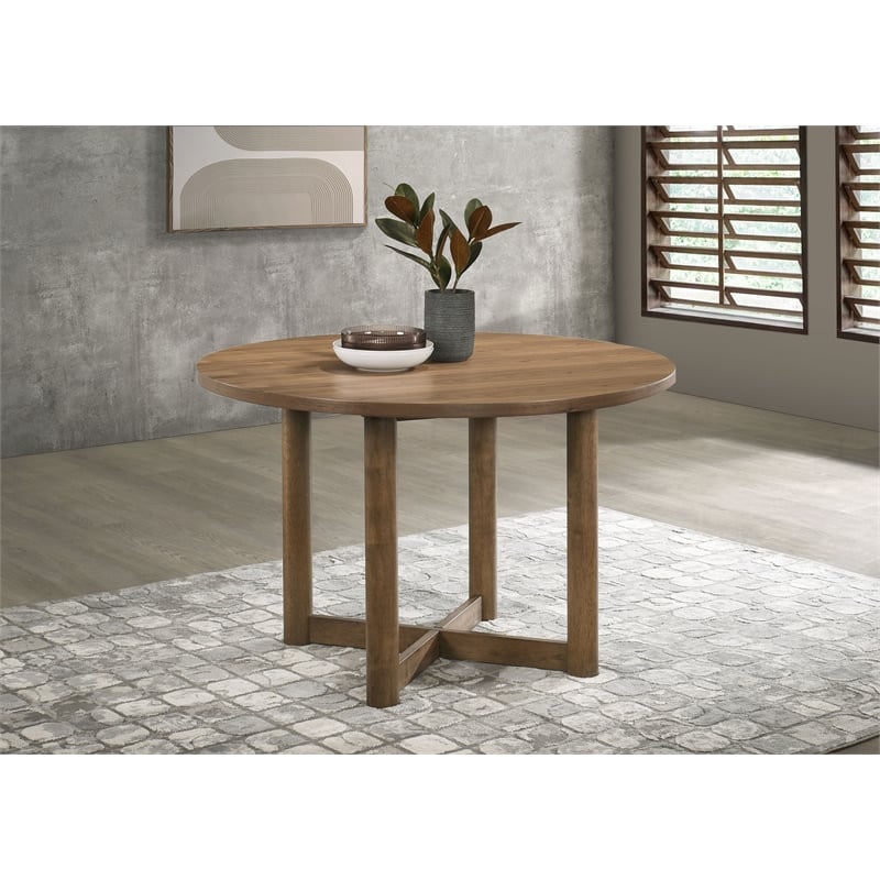 Pemberly Row 46-Inch Round Wood Dining Table with X-Cross Base in Walnut