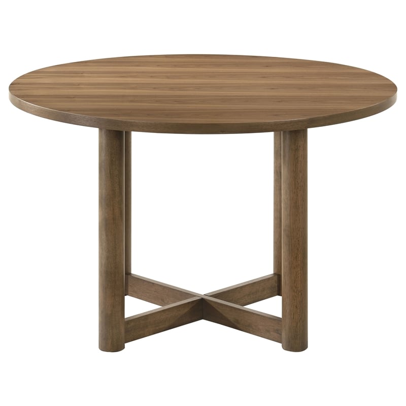 Pemberly Row 46-Inch Round Wood Dining Table with X-Cross Base in Walnut