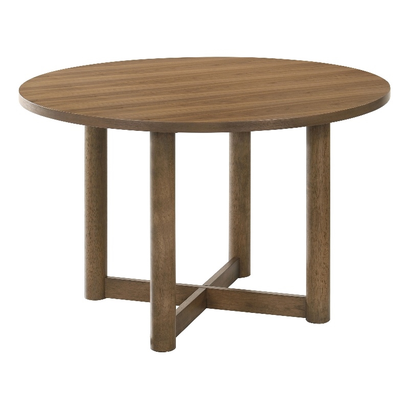 Pemberly Row 46-Inch Round Wood Dining Table with X-Cross Base in Walnut