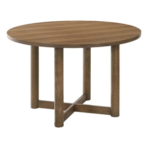 Pemberly Row 46-Inch Round Wood Dining Table with X-Cross Base in Walnut