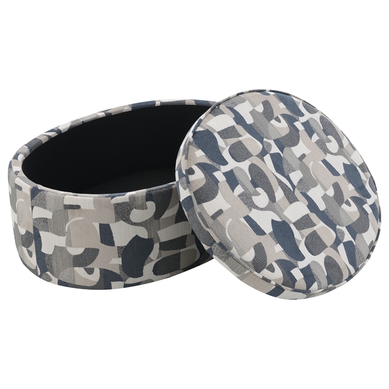 Pemberly Row Oval Upholstered Storage Ottoman in Indigo Blue