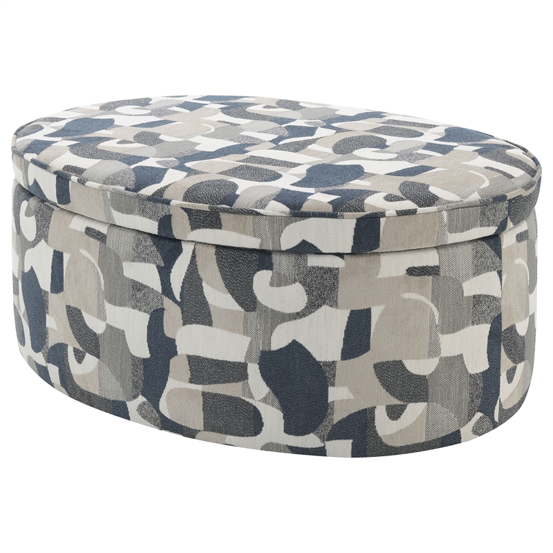 Pemberly Row Oval Upholstered Storage Ottoman in Indigo Blue